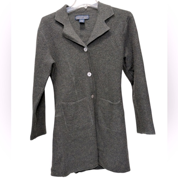 🌟 Herman Geist 100% Wool 
Sweater Cardigan Gray Sz M cottage top jacket - Picture 1 of 8